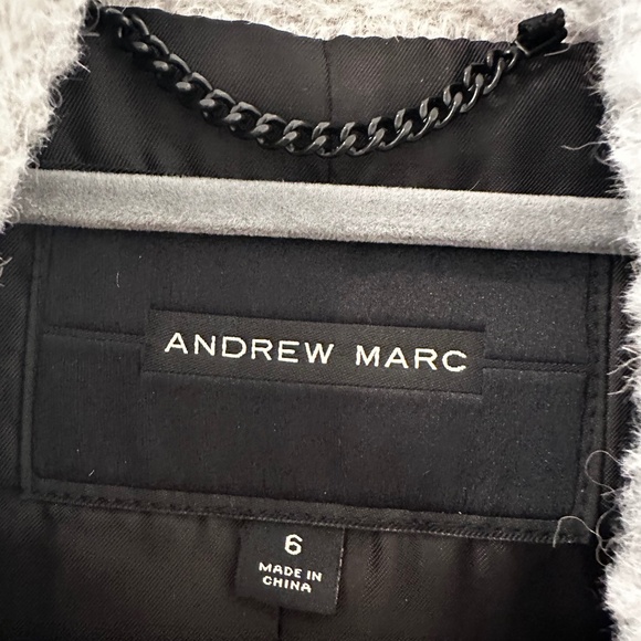 Andrew Marc Gray Wool and Alpaca Coat with Leather Trim - Picture 3 of 9